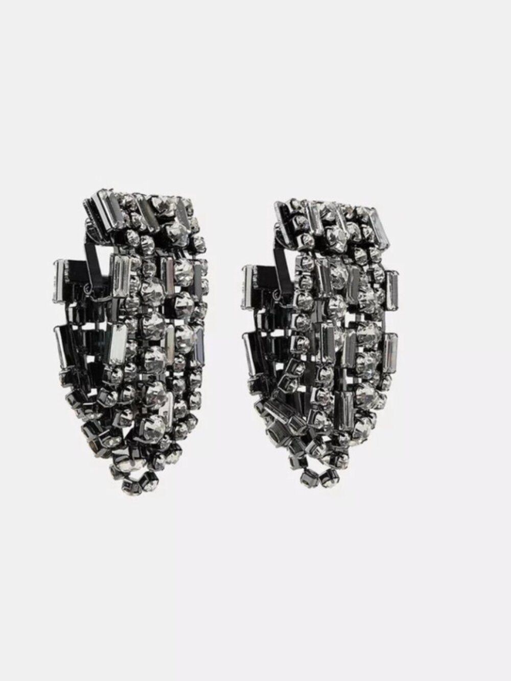 Zara Jeweled Double Clip-Clutch Earrings Rhinestones silver New In Box